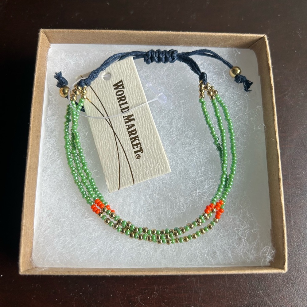 World Market Multicolor Hand-Beaded Adjustable Bracelet